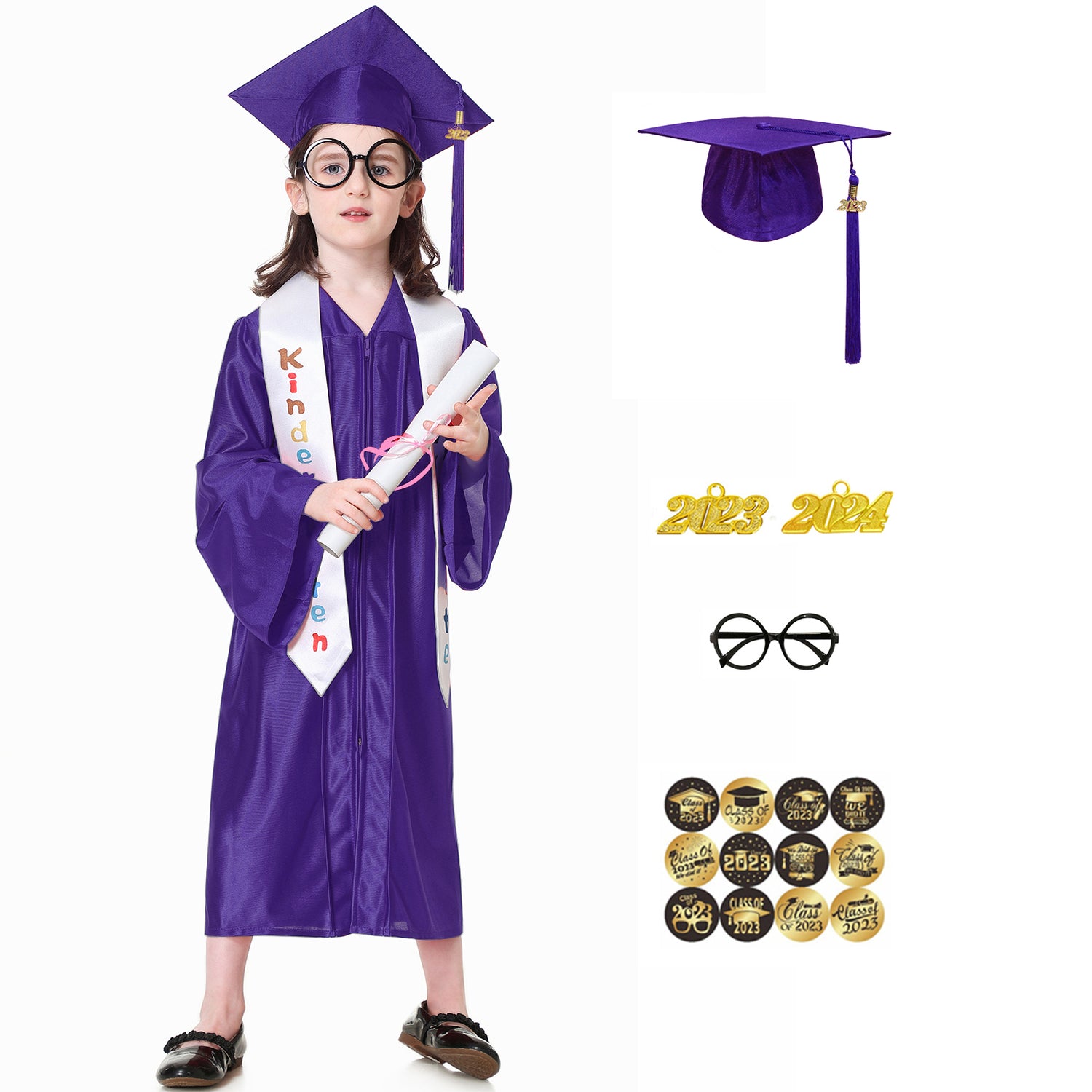 Graduation Cap and Gown Purple Class of 2024 Graduation Stole