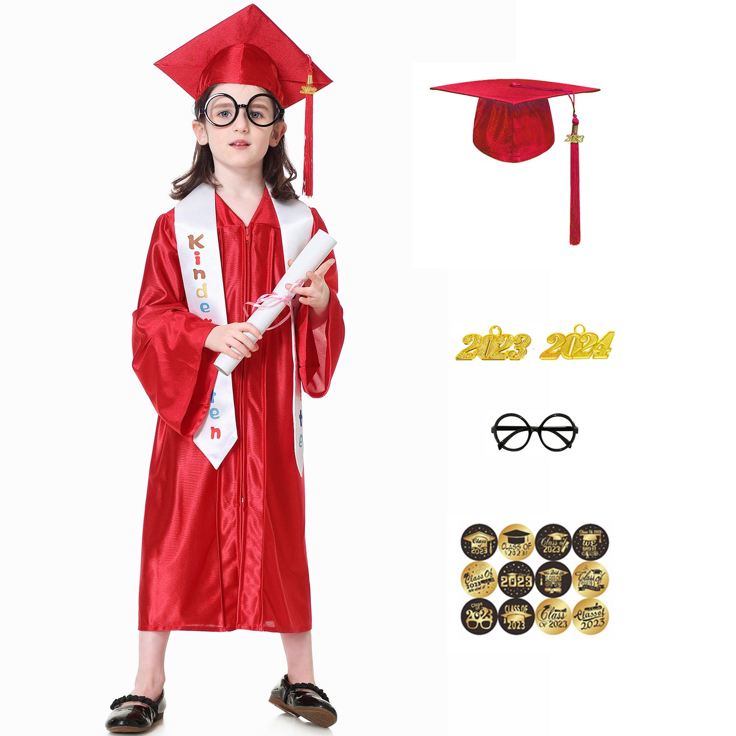 Antsoldier Preschool Kindergarten Graduation Cap and Gown 2023 Stoles Set Sash Class 2023 2024 Tassel, Certificate, Sticker